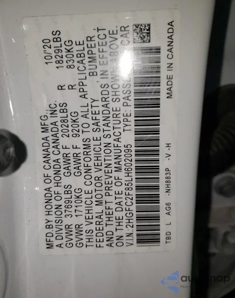 2020 Honda Civic Sport from USA, damaged, VIN 2HGFC2F85LH602095